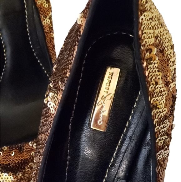 Report Signature Gold Sequins Pointed Toe Leather Platform High Heels Size 8.5 - Picture 9 of 11